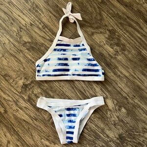 Blue and white striped bikini set